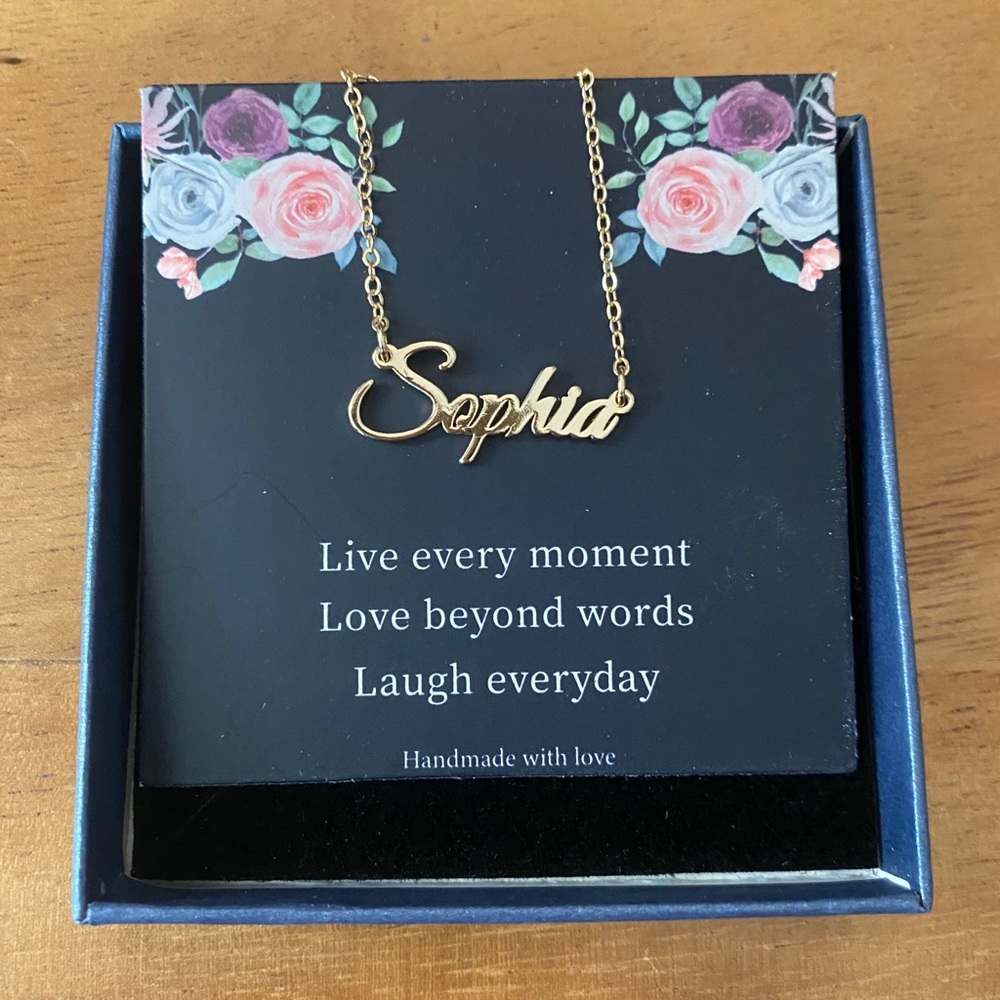 Sophia Gold Tone Name Charm Necklace